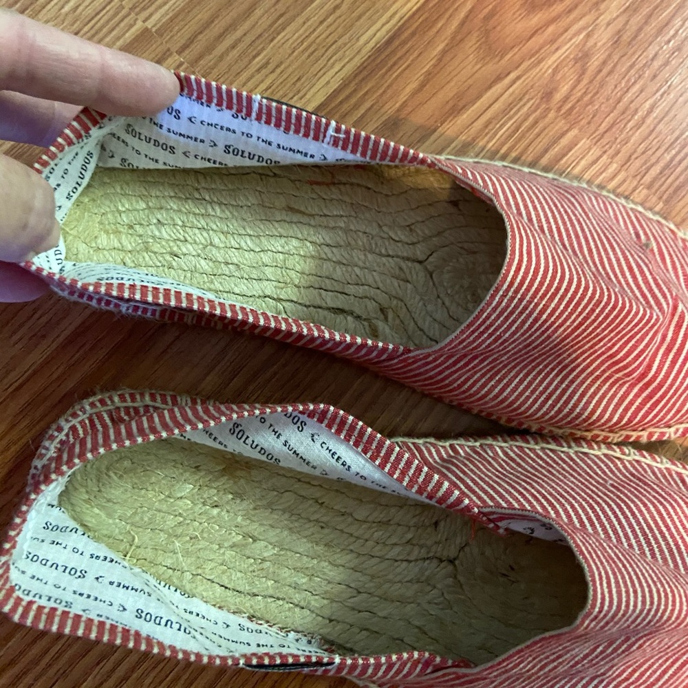 Soludos red and white striped shoes